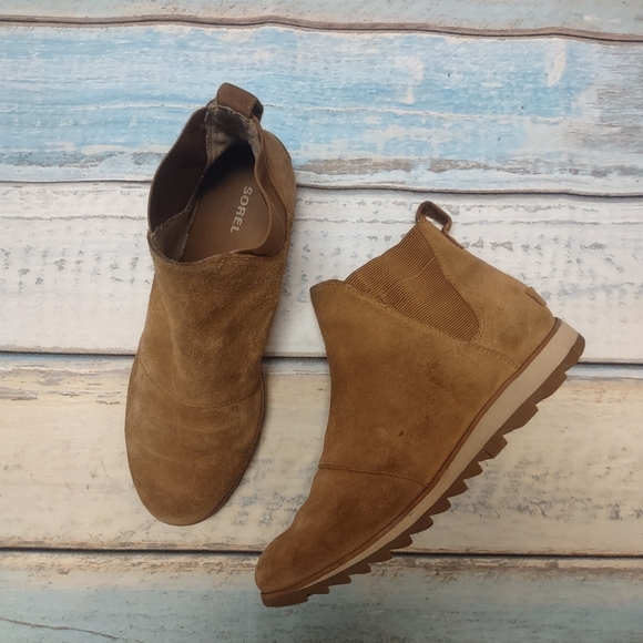 Sorel Suede Harlow Chelsea Boot Waterproof Ankle Boot Brown Tan Leather Booties - Picture 5 of 9